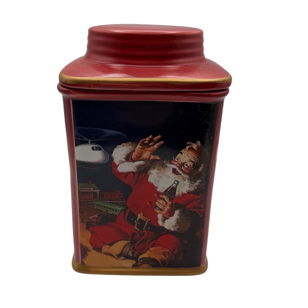 Vintage Coca-Cola Santa Claus Christmas Stoneware Canister Sakura 2002  Lid